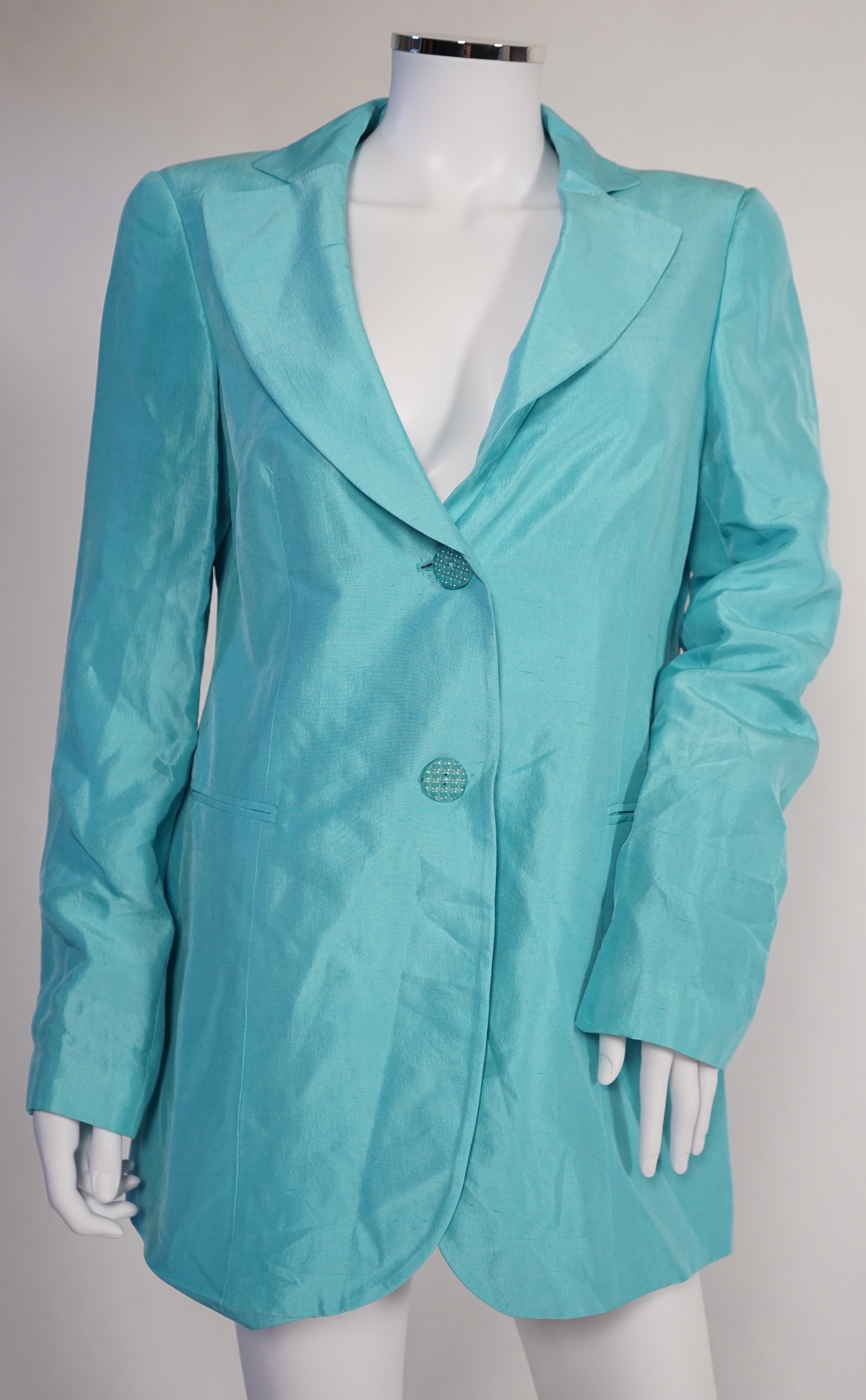 Four Emporio Armani lady's jackets, light blue silk size EU 46, all the others size EU 44